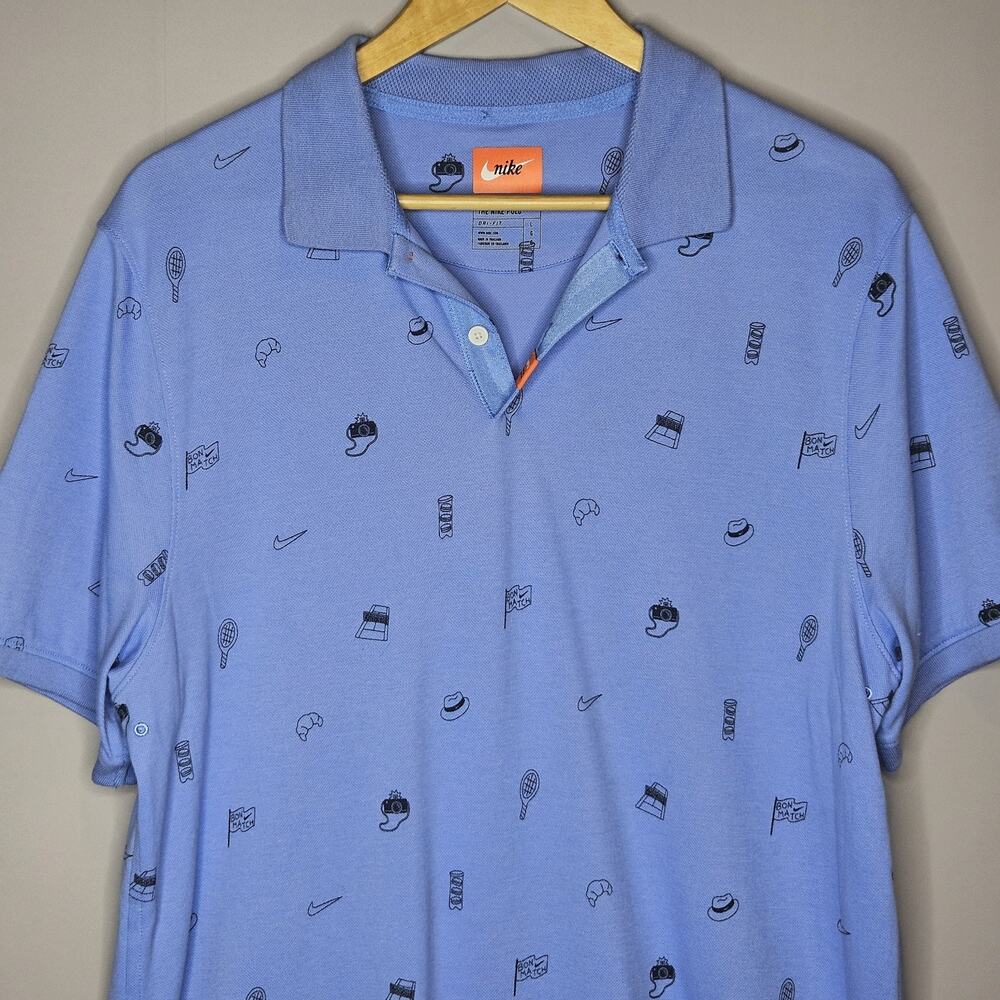 Nike Men’s Polo Large Shirt Tennis Theme Bluish Purple MS